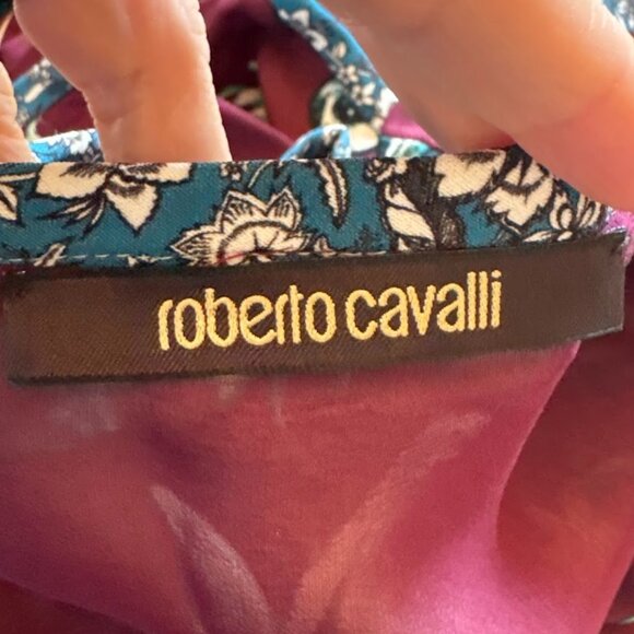 Roberto Cavalli Forbidden Fruit Sleeveless Dress Floral Maroon Blue V Neck - Picture 8 of 11